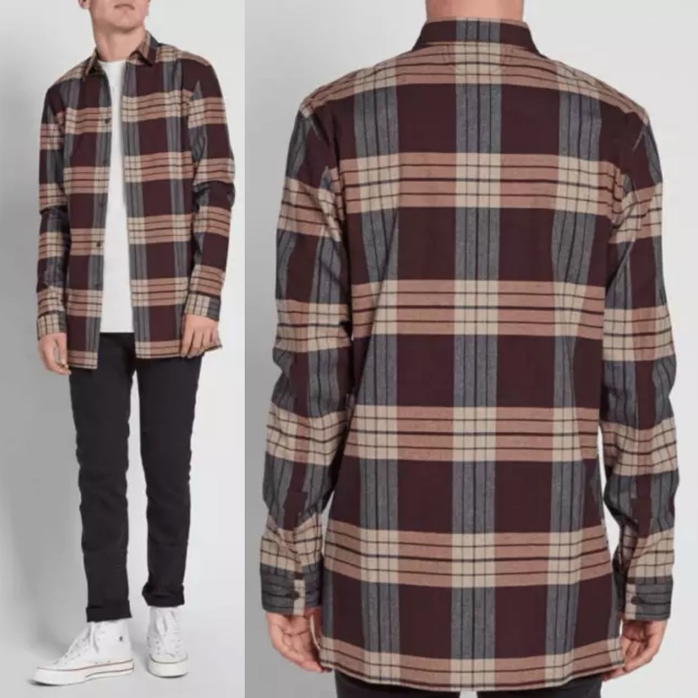 Helmut Lang Heritage Plaid flannel Shirt Burgundy wine multi Size Large men's